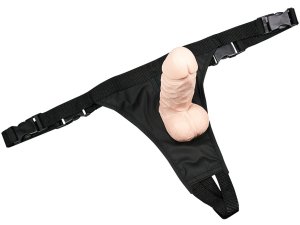 Připínací penis s varlaty SO REAL Strap-on – Strapony s postrojem