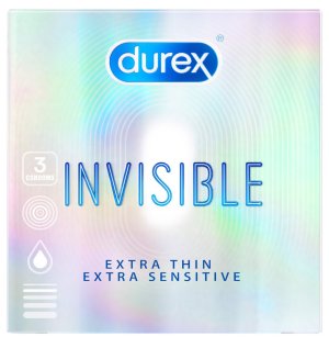 Ztenčené kondomy: Ztenčené kondomy Durex Invisible Extra Thin Extra Sensitive, 3 ks