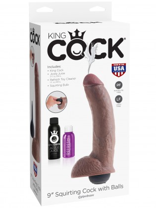 Stříkající realistické dildo s varlaty King Cock 9" - hnědé