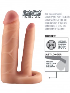 Návlek na penis s análním dildem, prodlouží o 2,5 cm