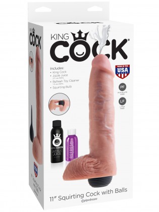 Stříkající realistické dildo s varlaty King Cock 11"