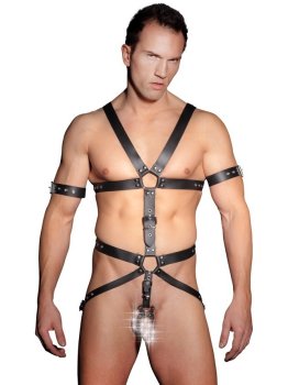 Pánský kožený postroj s kroužky na penis/varlata ZADO – Fetiš a BDSM oblečení