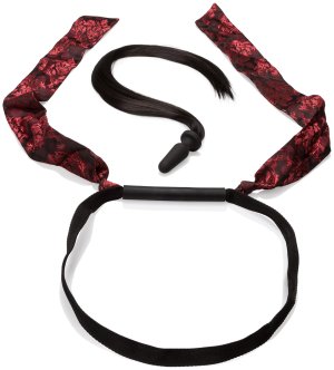 SCANDAL Pony Play Kit - roubík s otěžemi a anální kolík s ocáskem – Sady BDSM pomůcek