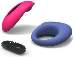 Vibrační stimulátor klitorisu Candy + erekční kroužek Dante – ovládaný mobilem – Sady erotických pomůcek