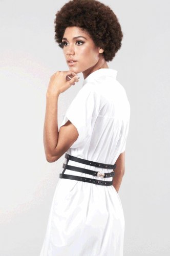 Řemínkový opasek s pouty a vodítkem MAZE Wide Belt and Restrainst, černý