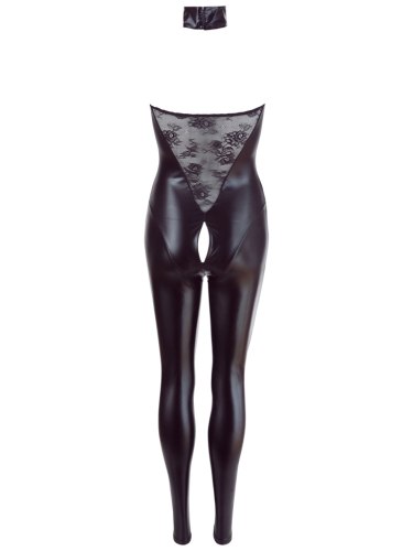 Lesklý catsuit s krajkou a zipem v rozkroku Cottelli Collection