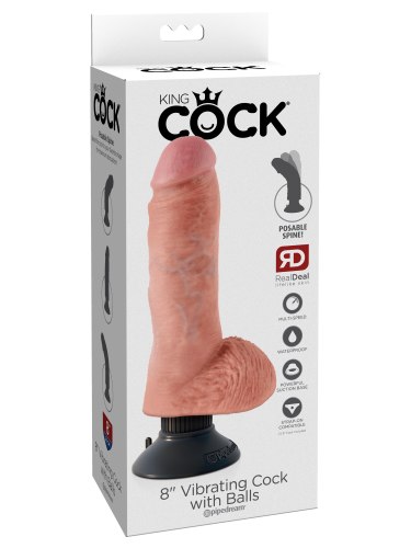 Tvarovatelný vibrátor s varlaty a odnímatelnou přísavkou King Cock 8"