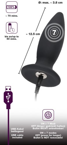 Nabíjecí vibrační anální kolík Black Velvets (střední)