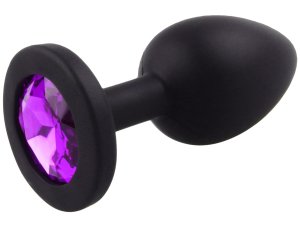 Silikonový anální kolík se šperkem, tmavě fialový – Anální kolíky se šperkem
