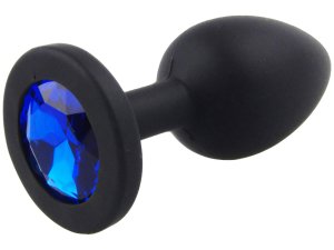 Silikonový anální kolík se šperkem, tmavě modrý – Anální kolíky se šperkem