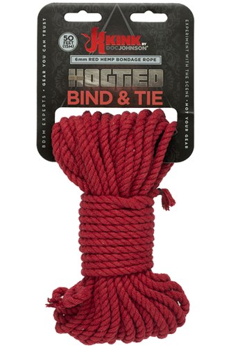 Konopné lano na bondage Hogtied Bind & Tie 50 ft, 15 m (červené)