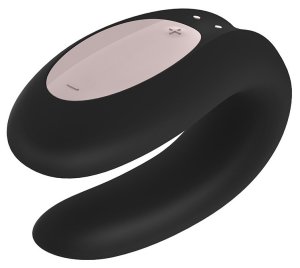 Párový vibrátor Satisfyer Double Joy, černý – ovládaný mobilem – Párové vibrátory