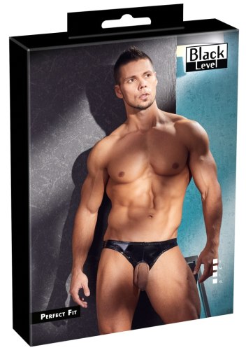 Lakované slipy s otvorem pro penis a varlata Black Level