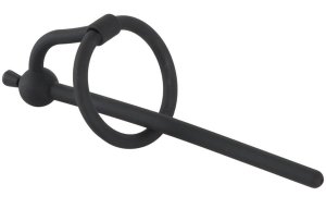 Silikonový dilatátor s kroužkem za žalud a zátkou Piss Play (dutý), 6 mm – Duté kolíky do penisu