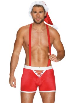 Vánoční kostým Mr. Claus – boxerky s kšandami a čepice – Vánoční erotické prádlo