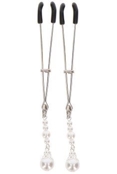 Svorky na bradavky s ozdobnými perlami Taboom, stříbrné – Skřipce a svorky na bradavky a stydké pysky