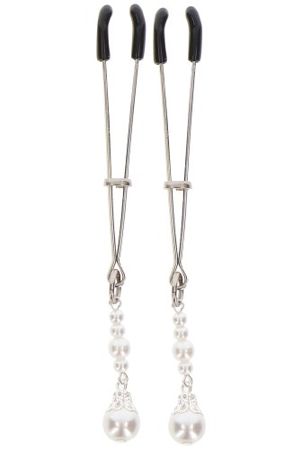 Svorky na bradavky s ozdobnými perlami Taboom, stříbrné