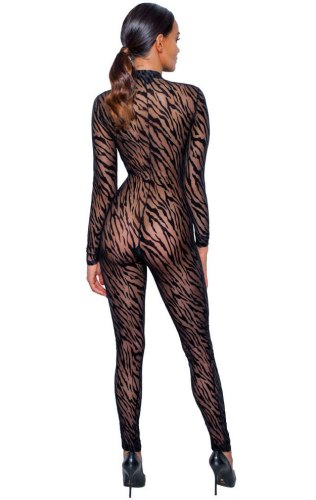 NOIR Celotělový průsvitný catsuit s tygřím vzorem a trojcestným zipem
