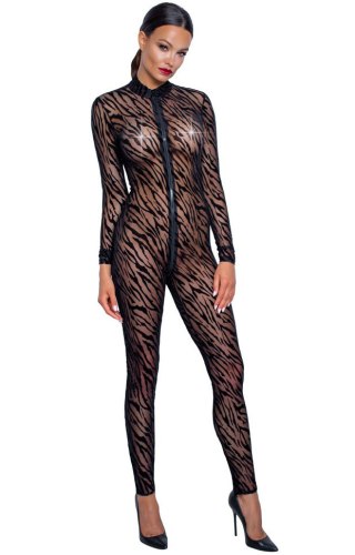 NOIR Celotělový průsvitný catsuit s tygřím vzorem a trojcestným zipem