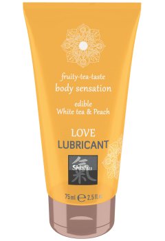 Ochucený lubrikační gel Shiatsu White tea & Peach Love Lubricant – bílý čaj a broskev – Lubrikační gely s příchutí (na orální sex)