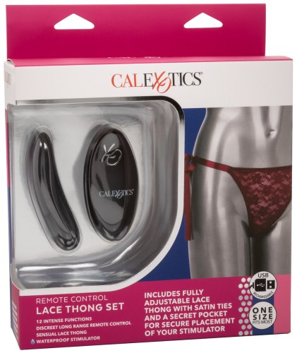 Vibrační kalhotky s dálkovým ovladačem Lace Thong Set, vínové