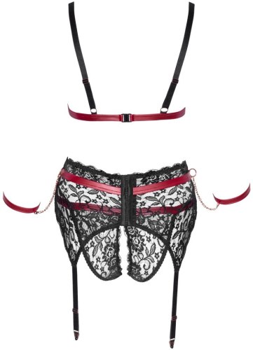 Erotický set prádla – podprsenka, kalhotky a podvazkový pás s pouty