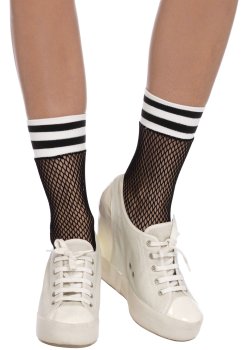 Síťované ponožky s pruhy na lemu – Ponožky a podkolenky