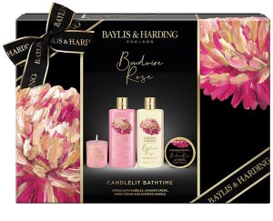Sada kosmetiky se svíčkou Baylis & Harding – růže, 4 ks – Kosmetické sady