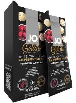 Lubrikační gel System JO Gelato Malinové lanýže v bílé čokoládě, 10 ml – Lubrikační gely s příchutí (na orální sex)