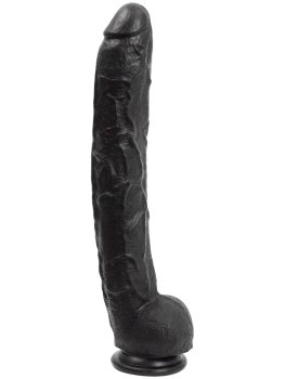 Realistické dildo s varlaty a přísavkou Dick Rambone, černé – Dilda podle pornoherců - realistické odlitky penisů