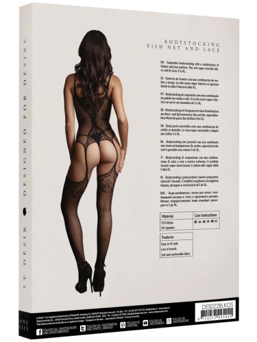 Síťovaný catsuit s krajkou a odhaleným rozkrokem Le Désir, one size