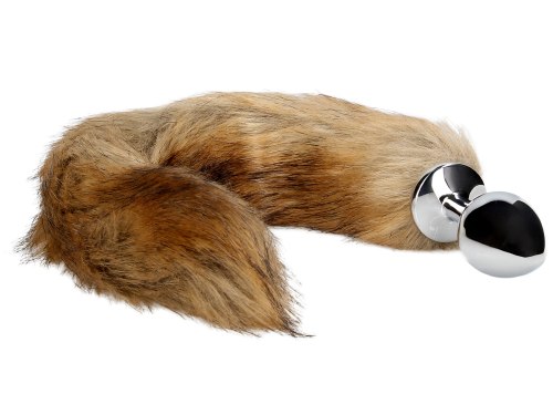 Kovový anální kolík s liščím ocáskem, hnědý