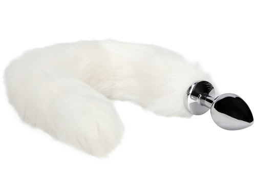 Kovový anální kolík s liščím ocáskem, bílý