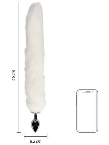 Kovový anální kolík s liščím ocáskem, bílý
