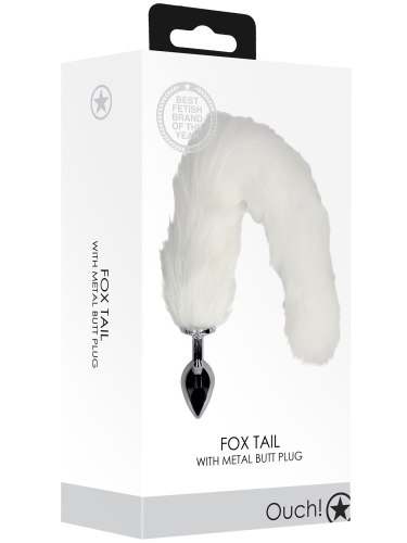 Kovový anální kolík s liščím ocáskem, bílý