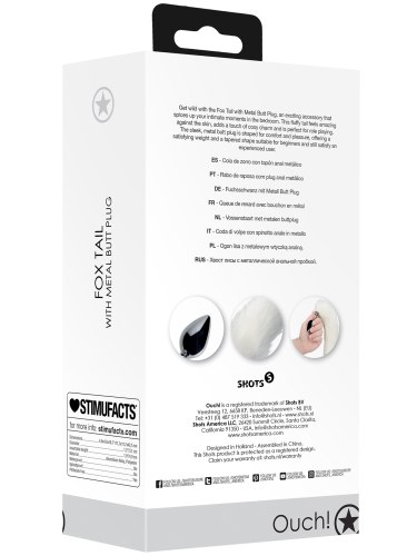 Kovový anální kolík s liščím ocáskem, bílý