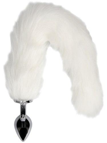 Kovový anální kolík s liščím ocáskem, bílý