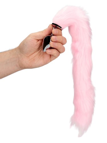 Kovový anální kolík se svítícím liščím ocáskem, růžový