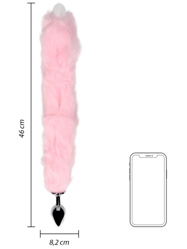 Kovový anální kolík se svítícím liščím ocáskem, růžový