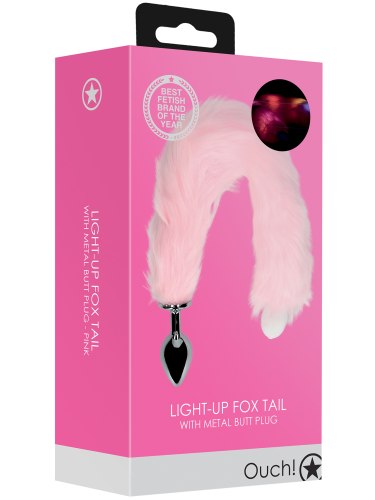 Kovový anální kolík se svítícím liščím ocáskem, růžový