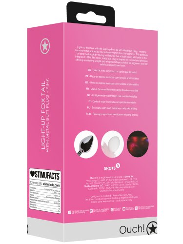 Kovový anální kolík se svítícím liščím ocáskem, růžový