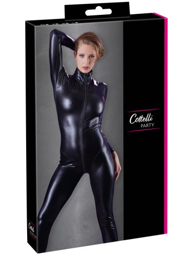 Celotělový lesklý overal s dlouhým dvoucestným zipem