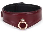 Uzamykatelný kožený obojek s vodítkem Wine Red