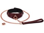 Uzamykatelný kožený obojek s vodítkem Wine Red