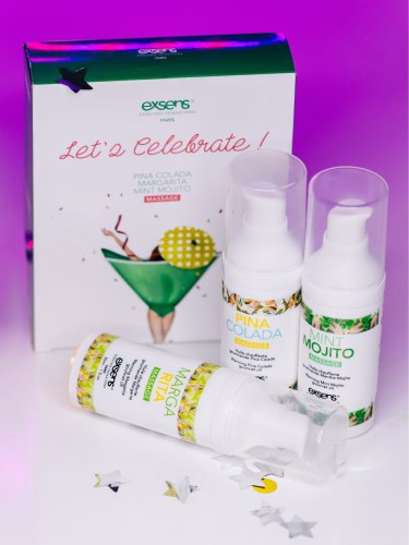 Sada hřejivých intimních masážních olejů Exsens Let's Celebrate!, 3x 30 ml