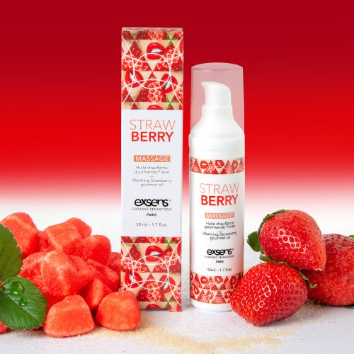 Hřejivý intimní masážní olej Exsens Strawberry, 50 ml