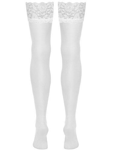 Bílé punčochy s krajkovým lemem Cottelli