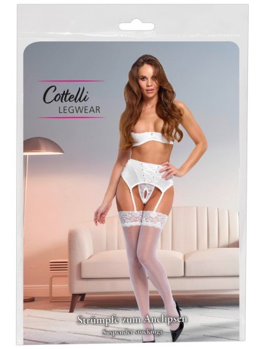 Bílé punčochy s krajkovým lemem Cottelli