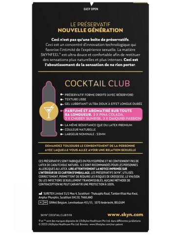 Tenké ochucené kondomy bez latexu SKYN Cocktail Club, 9 ks