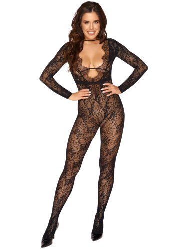 Síťovaný catsuit s krajkou a otvorem v rozkroku Fantasy